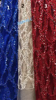 

3 colors embroidery tull net lace fabric David-91109 with sequins mesh nigerian tulle lace fabric for party dress