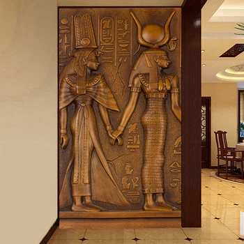 

3D Wallpaper Stereo Embossed Egyptian Pharaoh And Queen Decorative Background Wall Painting European Style Vintage Hotel Murals