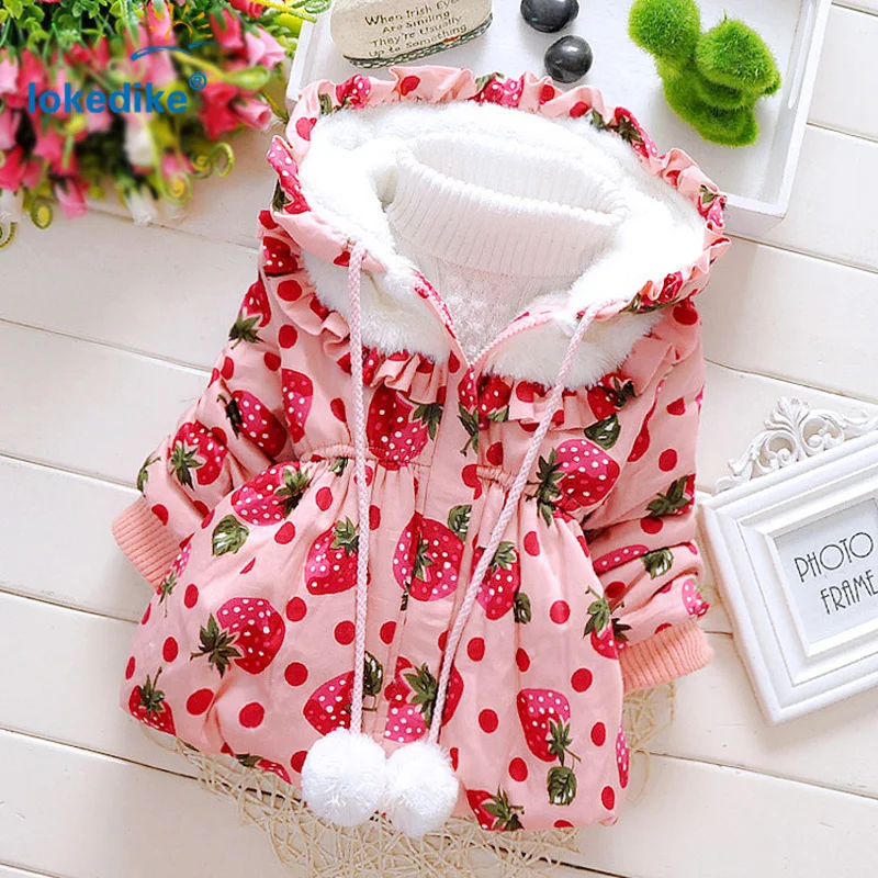 

Print Girls Down Jackets 2017 New Fashion  Girls cotton-padded Jacket Winter Outerwear Hooded Toddler Girls Winter Coat T2922