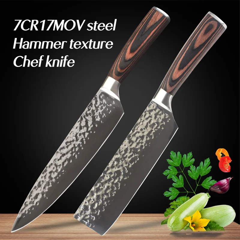 2 в 1 нож шеф-повара 7Cr17Mov японский стиль нержавеющая сталь острый Santoku филе Кливер нарезки овощей кухонный нож