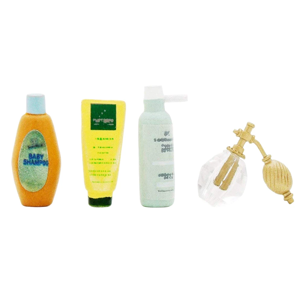 

Odoria 1:12 Miniature Toy Body Care Set 4 in 1 Pack Shampoo Body Wash Cleanser Perfume Dollhouse Bathroom Accessories