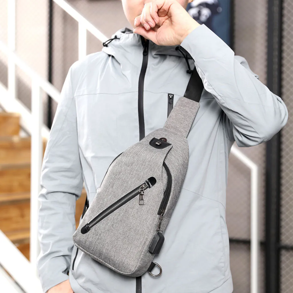 

Fashion Men Oxford Cloth Chest Bag USB Charging Interface Leisure Multi-function Bag Chest Bag for 2019