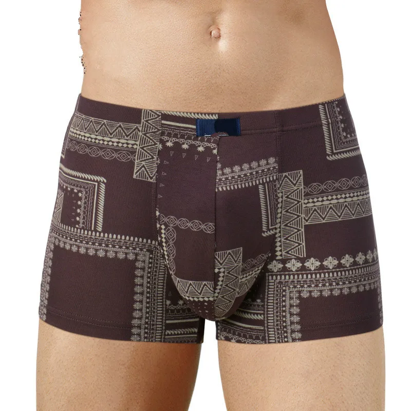Classic Print Men Cotton Pure Color Boxers Casual Fashion Brand