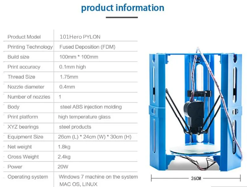 Мини DIY Собранный 3d принтер 101 герой печать размер поддержка Off-line 0,4 сопло Kossel Delta 3d Принтер Комплект 1,75 нити бесплатно