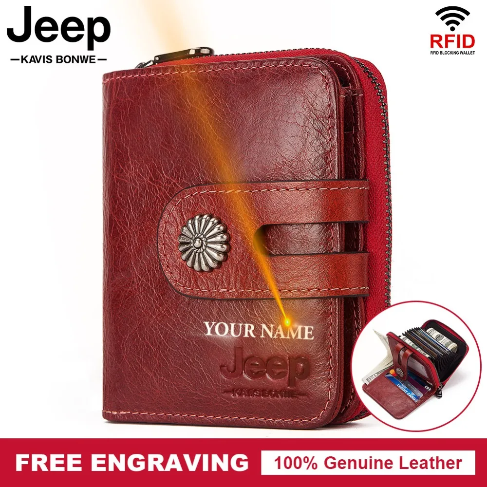 

Free Engraving 100% Genuine Leather Wallet Women Coin Purse Female Lady Small Card Clid Holder for Red Fashion Clamp Money Bag