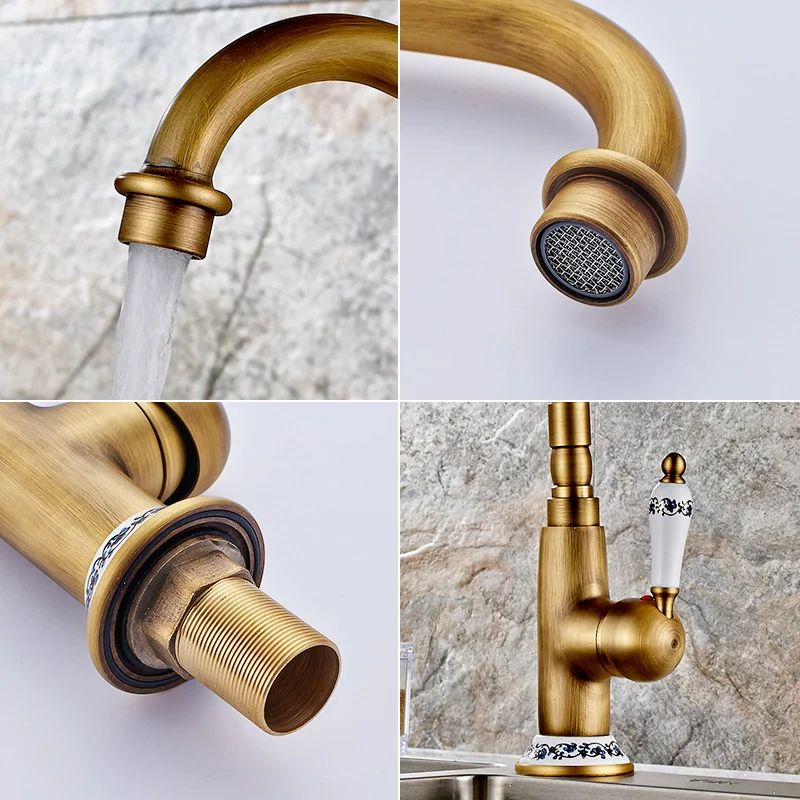 Kitchen Faucet Kitchen Tap Valve Antique Brass Taps Rotatable Ceramic Kitchens Mutfak 250-33C Kitchen Faucet Kitchen Tap Valve Antique Brass Taps Rotatable Ceramic Kitchens Mutfak 250-33C