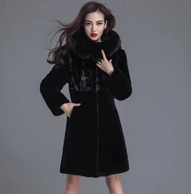 Fashion Women Sheep Shearing Fur long trench 100% Leather Coat Mink collar Fur Magic Cold resistant Genuine leather sheepskin