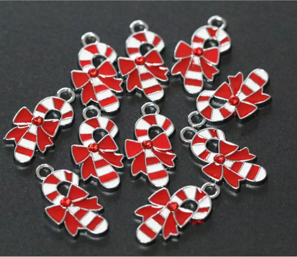 

50PCS Enamel Drip Christmas Candy Stick Charms Christmas Gift Pendant Beaded Jewelry