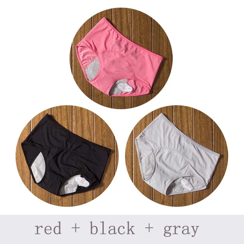 3 шт./компл. менструальные трусики физиологические брюки герметичным Для женщин нижнее белье период хлопковые дышащие трусики с высокой талией теплые женские - Цвет: Pink Black Grey