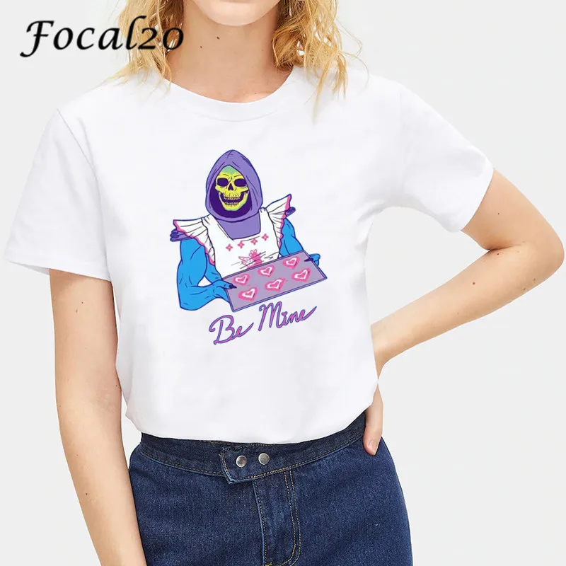 

Focal20 Harajuku Skull Print Female T Shirts Top Tees Short Sleeve Crew Neck Loose Color Block Summer Spring Women T-shirt