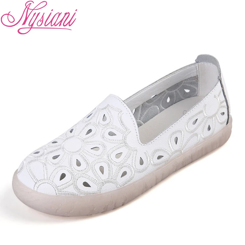 

2019 Summer Split Leather Women Loafers Shoes Comfortable Soft Sole Round Toe Flat Heel Casual Ladies Flat Shoes Nysiani