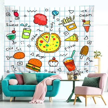 

HommomH Tapestry Art Decor Wall Hanging in Dorm Living Room Bedroom Candy Pizza Ice Cream Burger