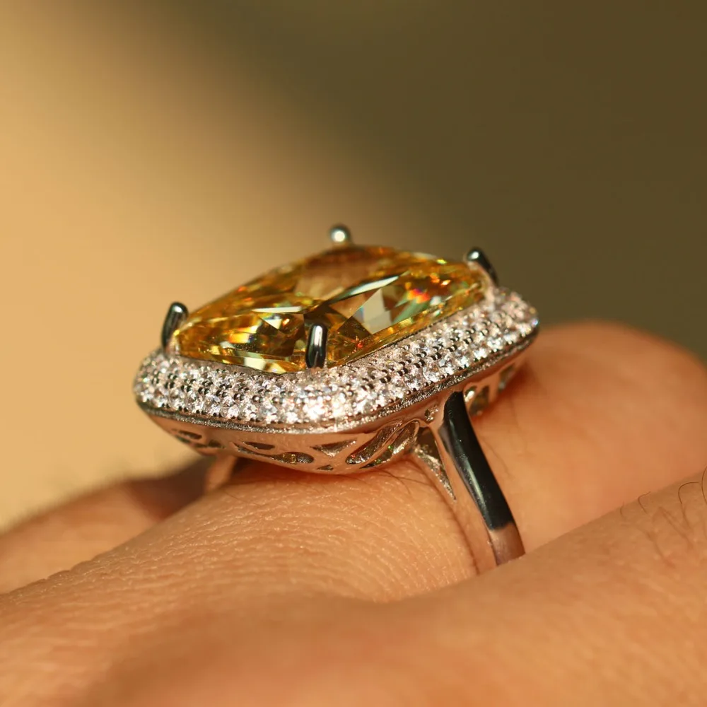 Роскошное однотонное серебряное кольцо с желтым цирконием in18k золотого цвета с кристаллами цирконием moissanite Золотое обручальное кольцо для влюбленных пар