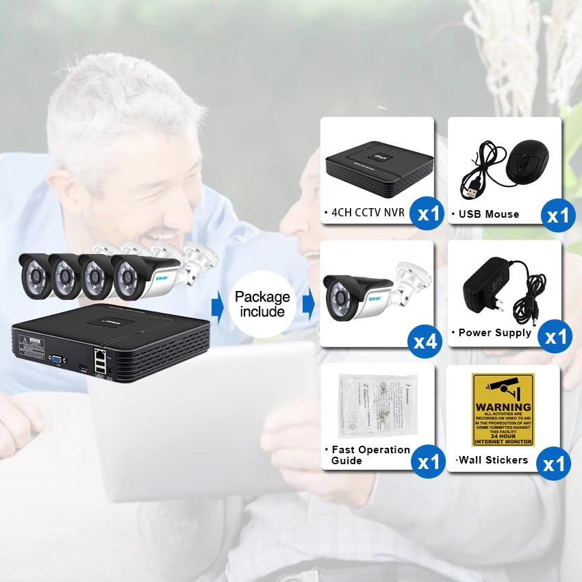  Smar HD 4CH 1080P NVR CCTV Kit 4PCS 1MP/1.3MP/2MP Outdoor IP Camera Kit Home Security CCTV System H - 32949382289