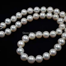 Потрясающее 10 мм белый культивированный пресноводный настоящий жемчуг ожерелье