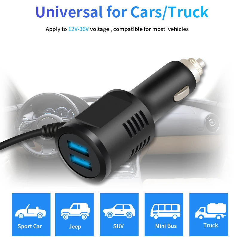 WHEXUNE 3,5 metri di cavo porta Mini USB двойной Переходник USB для зарядки в машине 12V 36V A 5V на умный телефон gps Dell автомобильный видеорегистратор