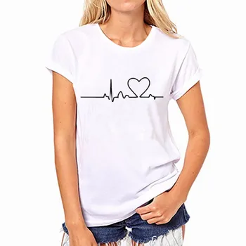

Funny Heartbeat Love Print T Shirt Women Short Sleeve O Neck Loose Tshirt 2019 Summer Women Tee Shirt Tops Camisetas Mujer