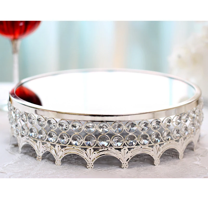 Европейский стиль десертный поднос Серебряная пластина металлическая Хрустальная зеркальная подставка для фруктового торта свадебные принадлежности домашний декоративный орнамент