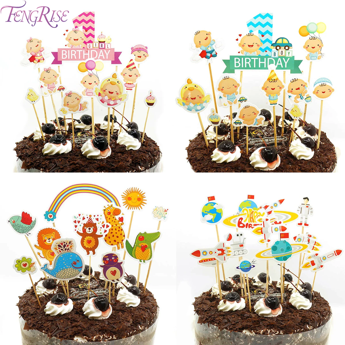 

FENGRISE Happy Birthday Party 1st birthday Cake Toppers birthday Cakes One Year Cake Decorating baby boy baby girl Baby Shower