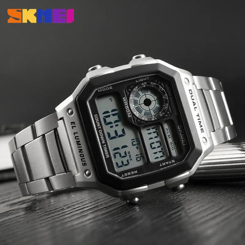 SKMEI модные повседневные часы мужские часы с будильником и хронографом водонепроницаемые цифровые наручные часы Relogio Masculino Erkek Kol Saati серебро