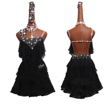 Латинские танцевальные платья для женщин/девочек южноамериканские костюмы вечерние танцор певец алмаз торт юбка черное платье для девочек/женщин BL1116