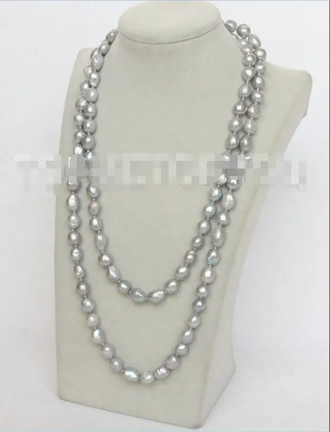 

Free shipping hot sale Women Bridal Wedding Jewelry >>Genuine 48" 13mm baroque gray freshwater pearls necklace E3135
