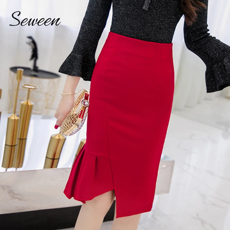 Faldas de Oficina de Trabajo delgadas de 2018 para mujer, falda de alta, ajustada, negra, roja, 5XL, grande mujer|Faldas| - AliExpress