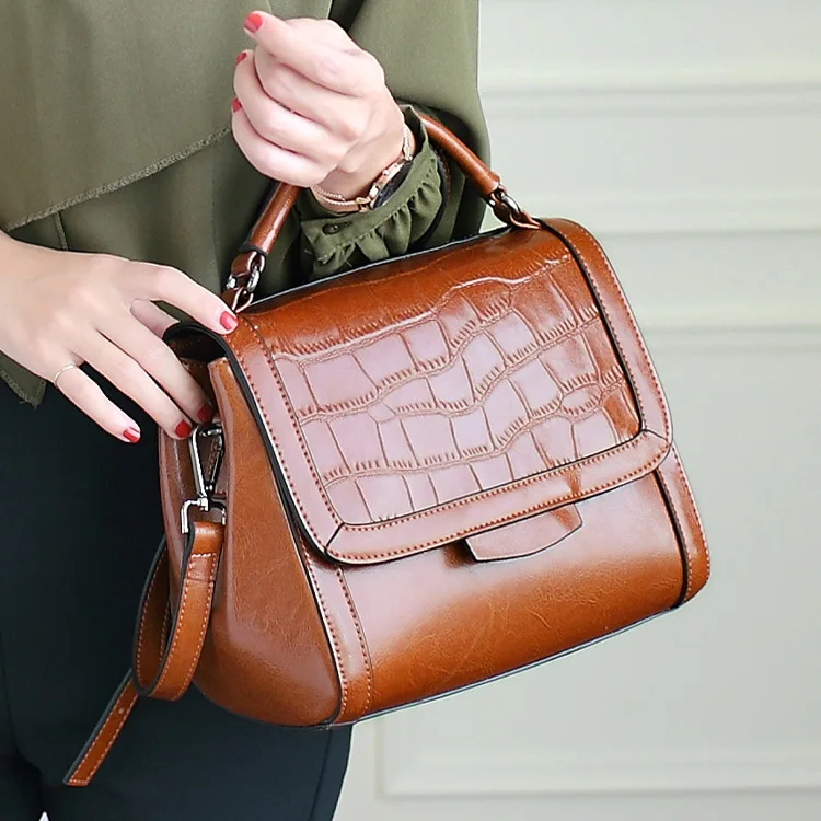

LKX Fashion Luxury Women Genuine Leather Handbags Lady Top-handle Bag Single Shoulder Satchel Girl Big Female Messenger Package