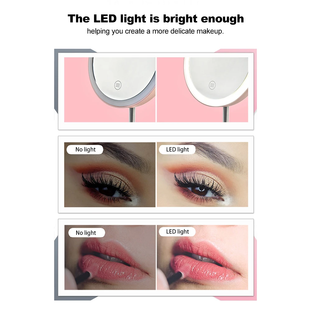 Модный светодиодный светильник, зеркало для макияжа, настольная лампа, вращение на 360 градусов, регулируемая яркость, косметическое зеркало