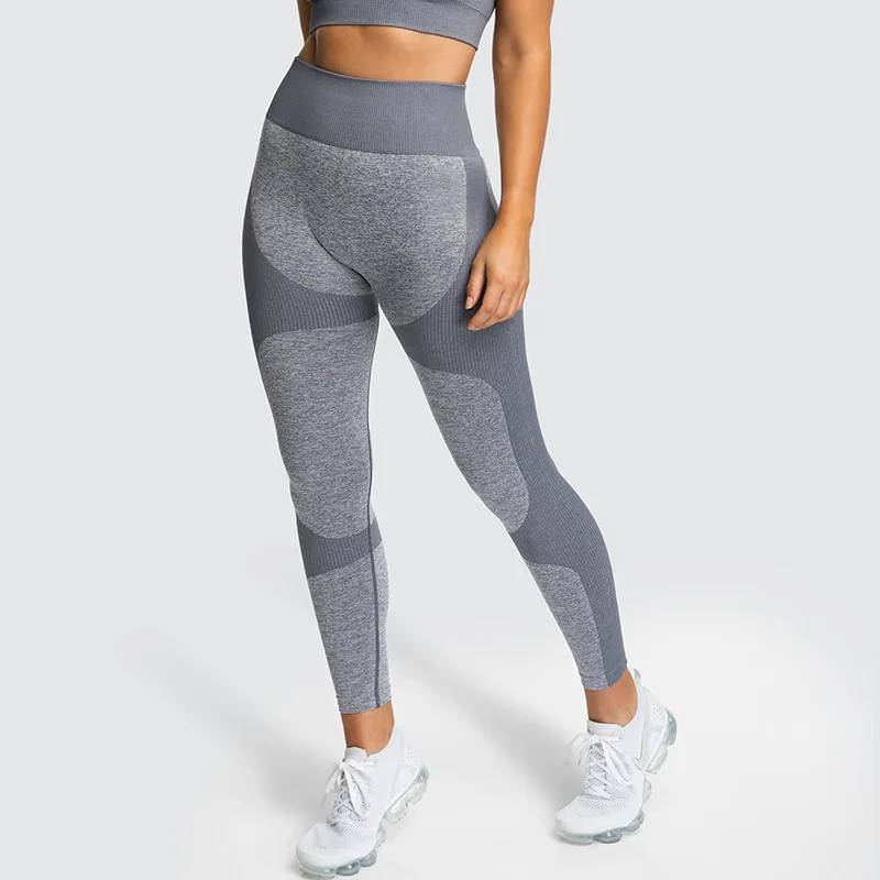 TCJULY дизайн трикотажные с высокой талией, для фитнеса обтягивающие леггинсы брюки для фитнеса брюки контрастные эластичные тонкие гибкие женские леггинсы - Цвет: Gray