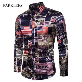 

Mens European Style Print Dress Shirts 2019 Stylish Smooth Satin Long Sleeve Shirt Men Business Casual Shirt Camisa Masculina