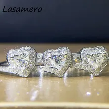 LASAMERO кольцо для нее 0.51CTW 18 К белого золота сердце вырезать природных кольцо с бриллиантом акценты Halo Обручение обручальное кольцо стека кольцо 1 шт
