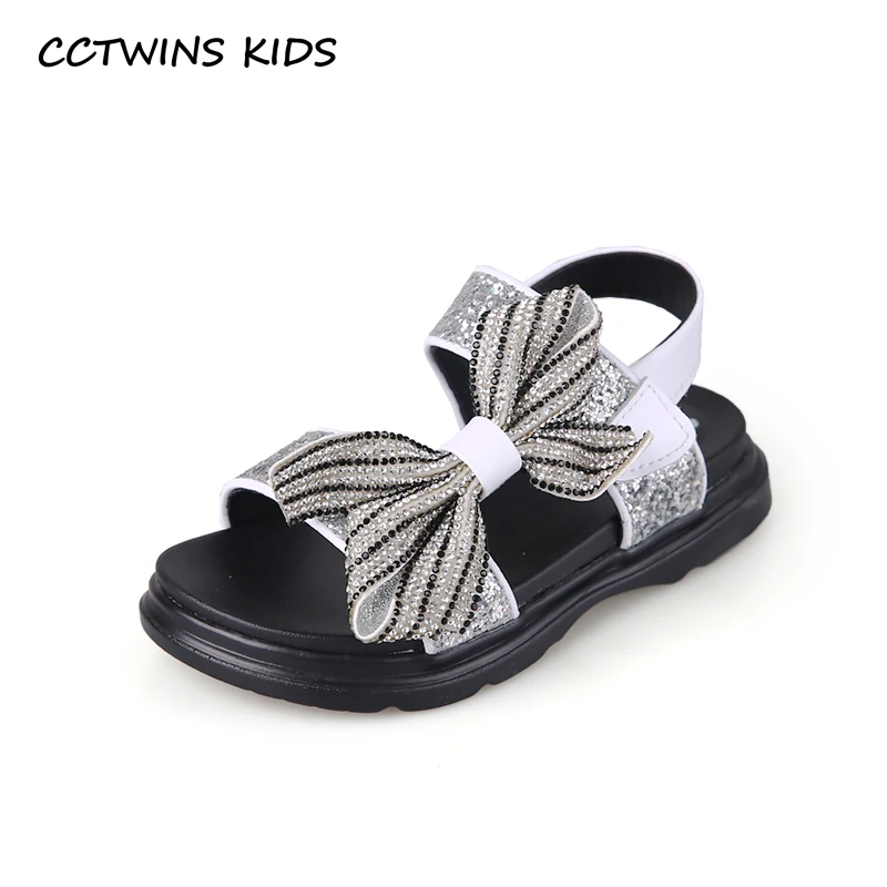 

CCTWINS Kids Shoes 2019 Summer Girls Fashion Rhinestone Bow Dress Shoe Toddler Children Flat Princess Baby Brand Sandals PS754