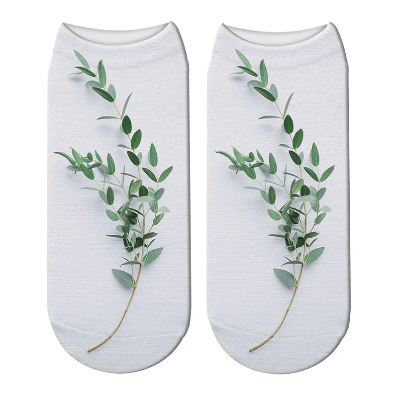 Новая мода 3D принт вишни цветы забавные женские носки рисунок листьев короткие носки пейзаж красочные безбортные носки Harajuku - Цвет: 2