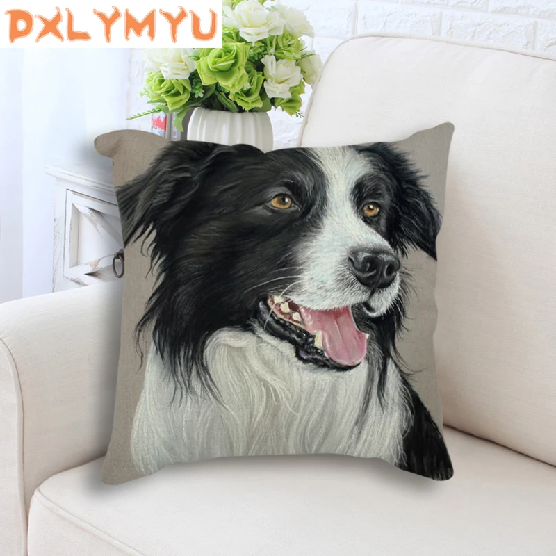 

18"Cotton Linen Small Dogs Poodle Print Square Pillowcase Decorative Throw Pillow Cushions For Sofa Car Home Decor No Fill