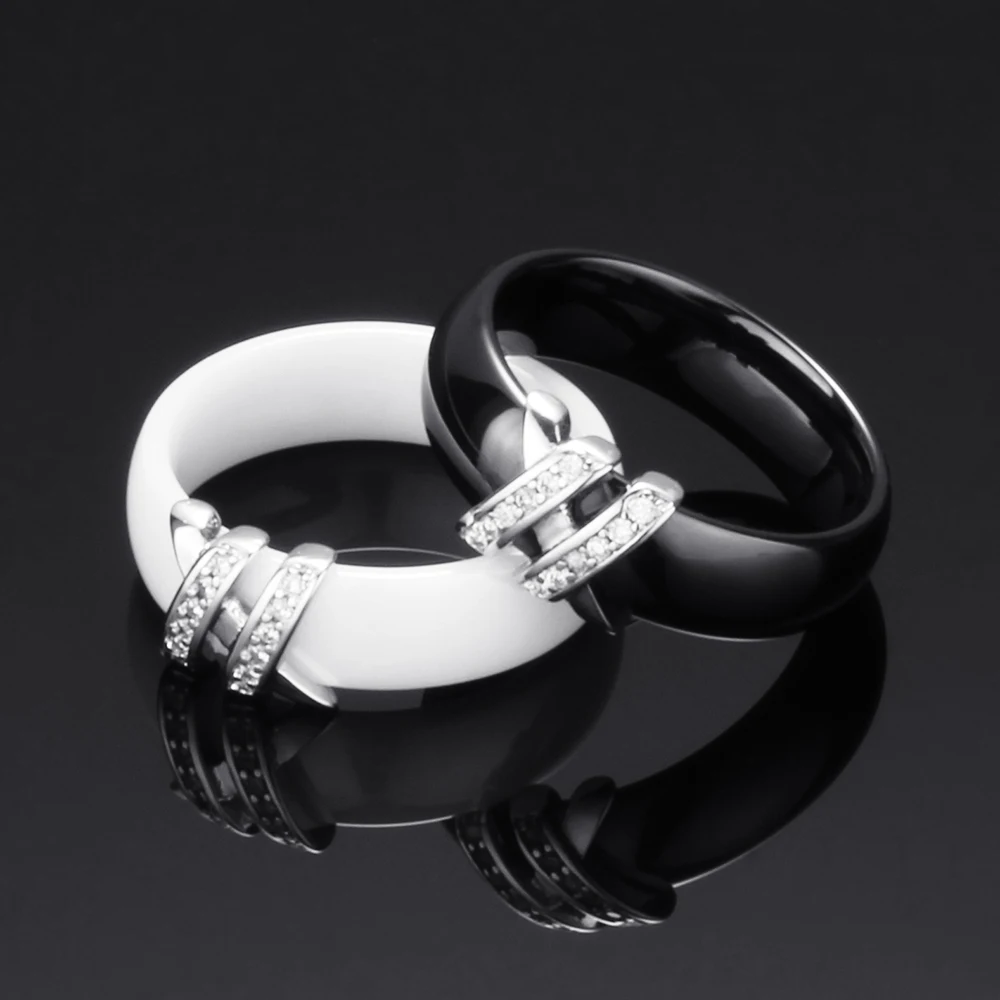 Women's Ring 6mm Black And White Simple Style Crystal Ziron Ceramic