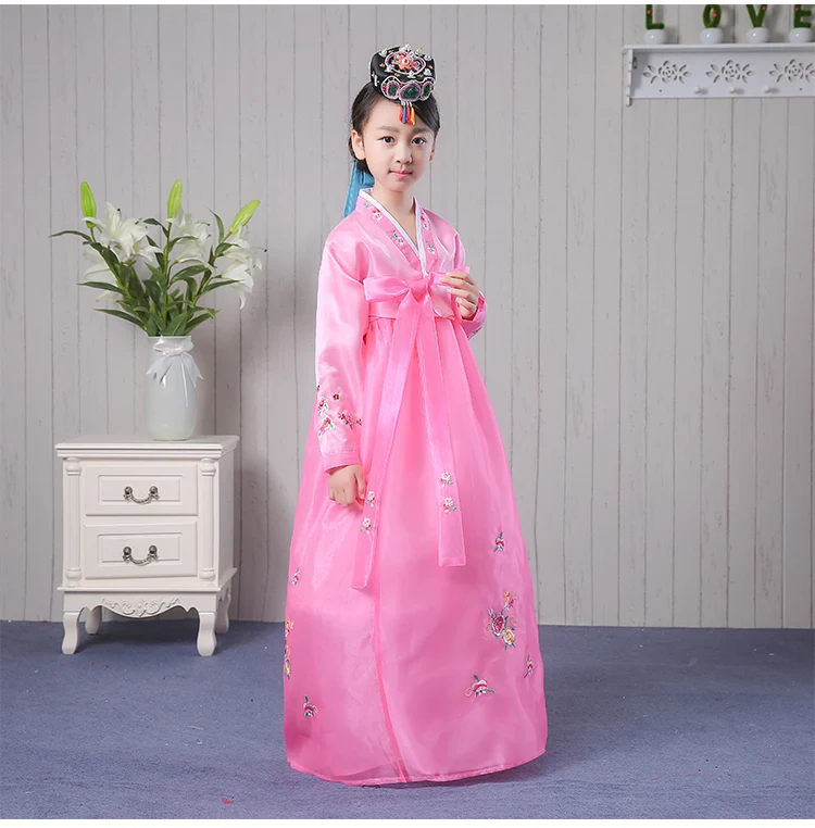 Ребенок вышитые корейского традиционное платье этнических меньшинств для девочек Корейский ханбок Костюмы дети Корея свадебное платье