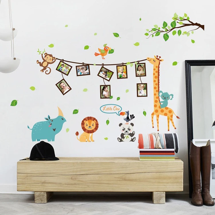  Cartoon animal photo frame large wall stickers animals decals kids room decor bedroom kindergarten  - 32820333388