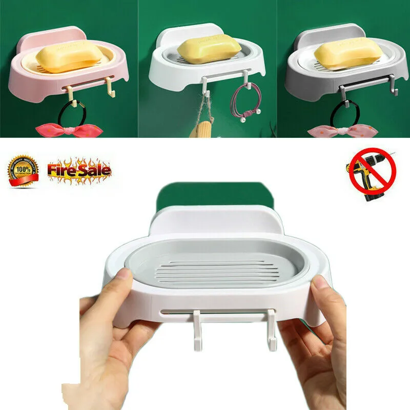 

Bathroom Shower Soap Box Dish Storage No drilling Plastic Wall-mounted with Strong Vacuum Suction Cup Soap Dish Holder