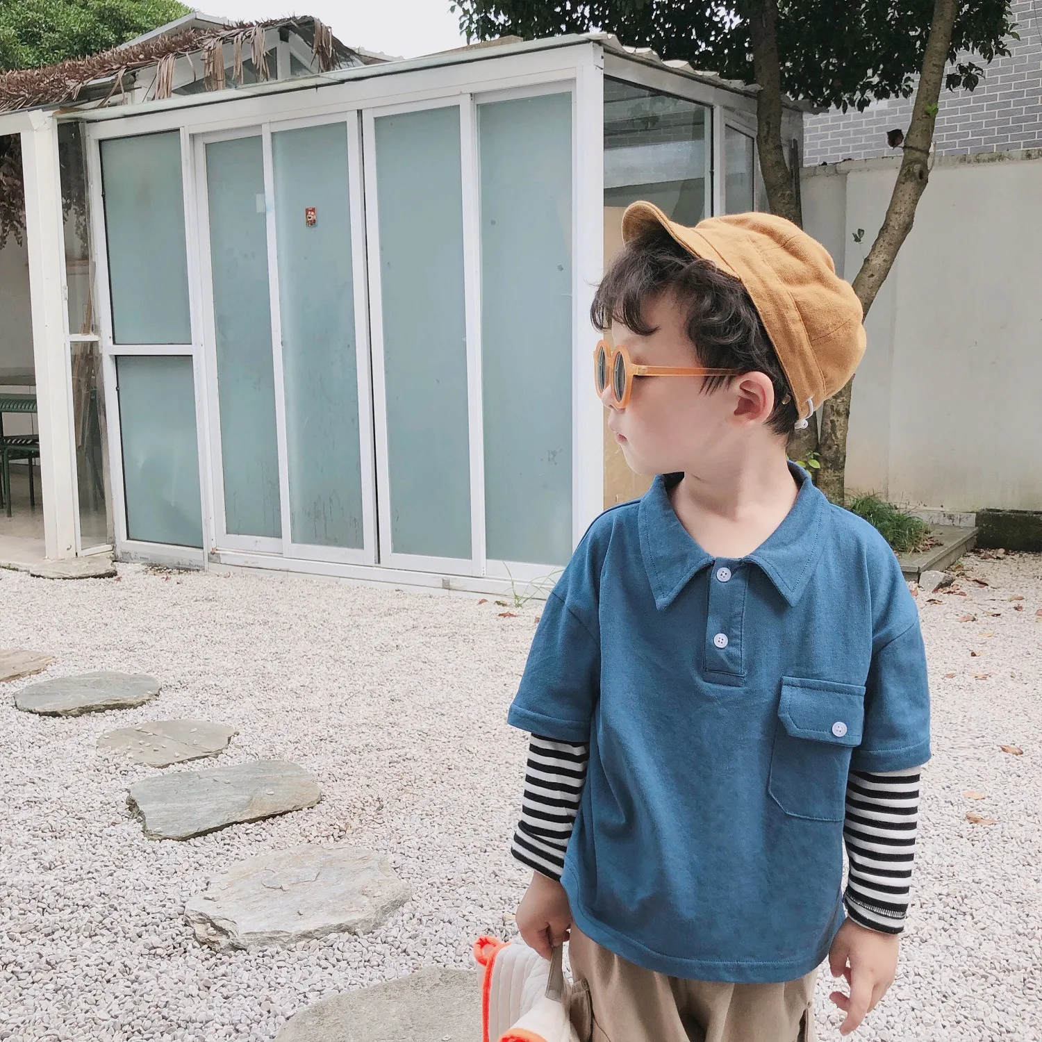 

Autumn kids pure cotton fashion fake two pieces patchwork T shirts boys casual striped long sleeve Tops clothes