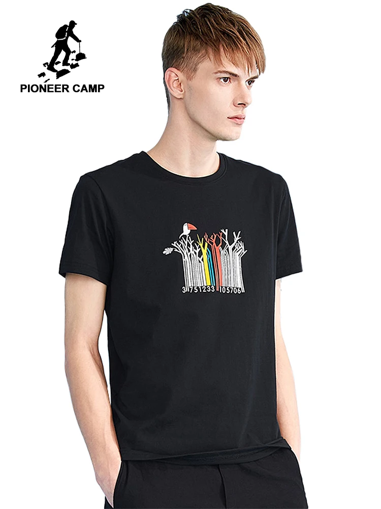 

Pioneer Camp fashion colorful tree print T-shirt men brand-clothing summer short sleeve T shirt male 100% cotton ADT803063