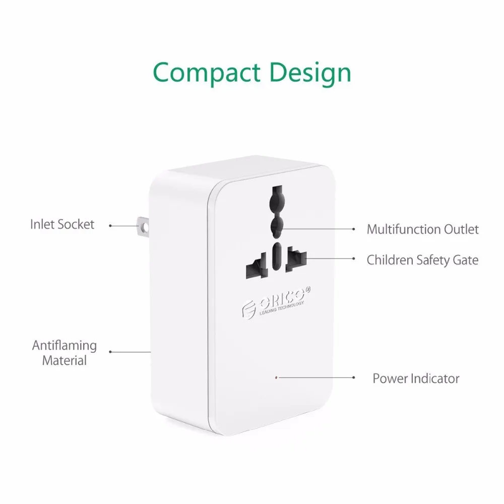 ORICO адаптер для настенного зарядного устройства розетка с 4 портами usb 1 розетка переменного тока 20 Вт дорожный преобразователь-белый