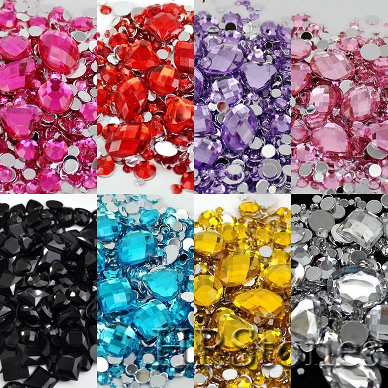 

1000pcs Mix Size & Shape Random Acrylic Crystals Rhinestones Colored Glue On DIY Acry Rhinestones