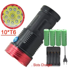 10T6 фонарик 18650 20000Lm 10x CREE T6 водонепроницаемый зарядное устройство Фонарик с 4×18650 8800 мАч батареи Кемпинг