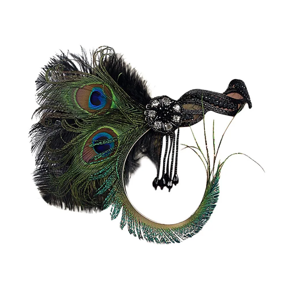 1920s головной убор с перьями, головная повязка Great Gatsby, винтажные вечерние аксессуары для волос, повязка для волос - Цвет: Green