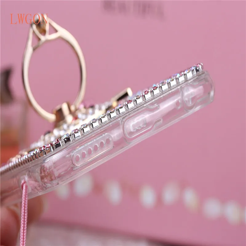 

diamond drill ring case for Xiaomi 8 lite A1 Pocophone F1 5X A1 6X A2 8 SE 8 Pro Bling Clear diamond Case