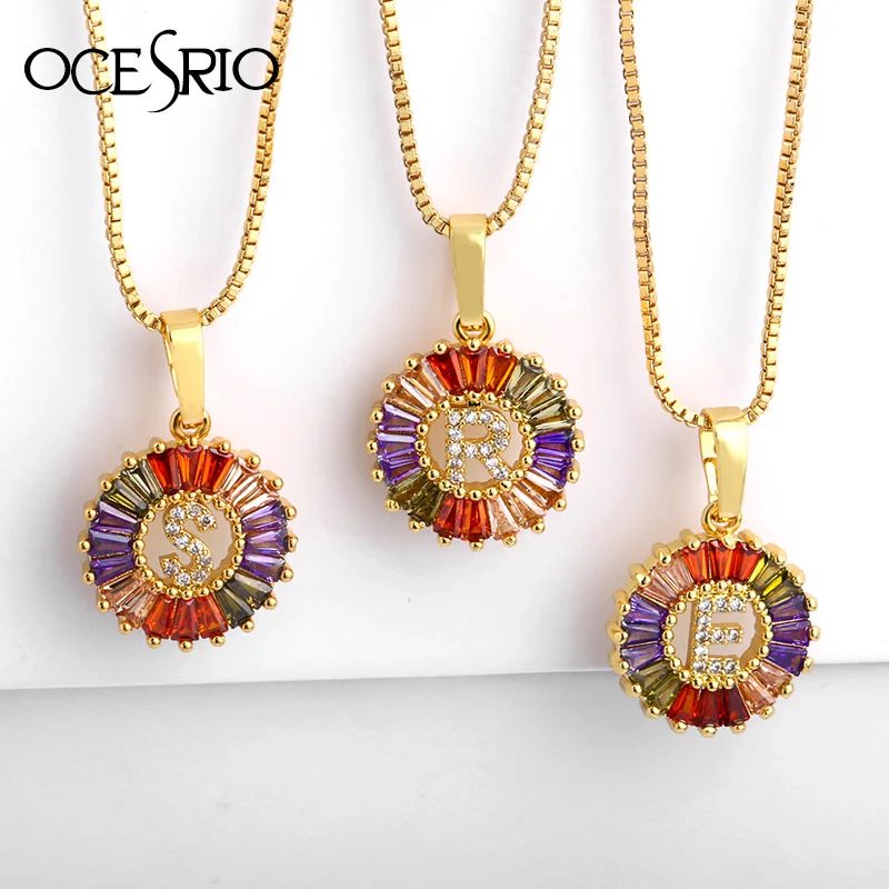 

2019New Arrival Rainbow Gold Micro Pave Pendant CZ Cubic Zirconia A-Z Initials Letter Sister Necklaces For Women Jewelry nke-p34