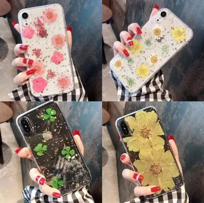 Настоящие сушеные чехлы с цветочным принтом для IPhone X XS Max XR 6 6S 7 8 Plus ручной работы