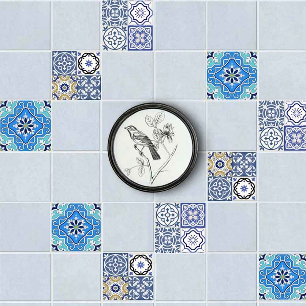 

20pcs/set DIY Tile Sticker Floor Stickers Anti-Slip Removable Self-Adhesive Waterproof Wall Sticker Vintage Style Flower Sticker