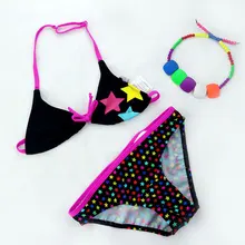 2 Pieces Set Black Swimsuit Girls Bikini Kids New Models Swimwear Quick Drying Polyester Halter-neck Bikini Top & Briefs Bottom